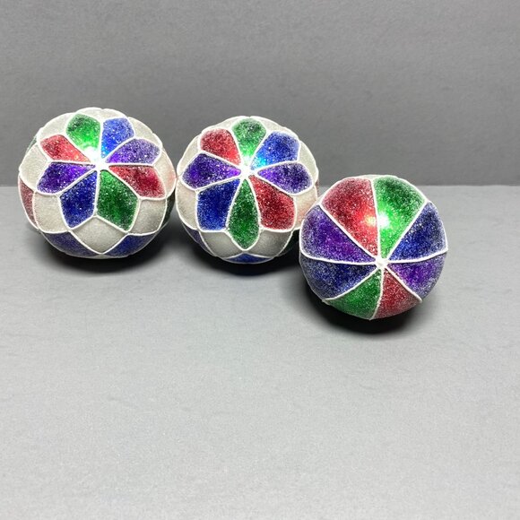 Christmas Ornaments 3 PC Set Multicolored Plastic Ball and Teardrop W/ Sparkles - Picture 8 of 10